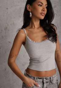 Renee - Szary Bieliźniany Top z Bawełny z Koronką na Regulowanych Ramiączkach Beralisse. Kolor: szary. Materiał: bawełna, koronka. Długość rękawa: na ramiączkach. Wzór: koronka. Sezon: wiosna, lato, zima #6