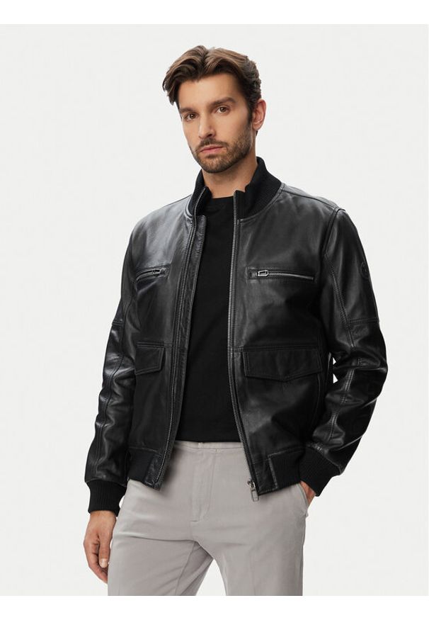 JOOP! Kurtka skórzana Clouson 80100851 Czarny Regular Fit. Kolor: czarny. Materiał: skóra