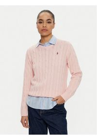 U.S. Polo Assn. Sweter WUP0398 Różowy Regular Fit. Typ kołnierza: polo. Kolor: różowy. Materiał: bawełna