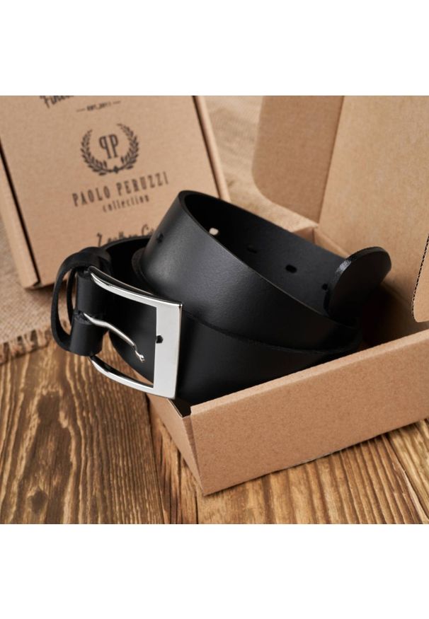 Pasek męski 120 cm czarny PAOLO PERUZZI PG-05-BLS-120. Kolor: czarny. Materiał: skóra. Styl: elegancki, casual, klasyczny