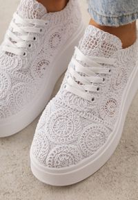 Born2be - Białe Sneakersy z Plecionki na Grubej Podeszwie w Stylu Boho Dacara. Okazja: na co dzień. Kolor: biały. Materiał: jeans. Szerokość cholewki: normalna #5