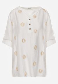 Born2be - Biała Wiskozowa Koszula Boho z Haftem i Podpinanymi Rękawami 3/4 Cheridenah. Okazja: na co dzień. Kolekcja: plus size. Kolor: biały. Materiał: wiskoza. Wzór: haft. Styl: boho #8