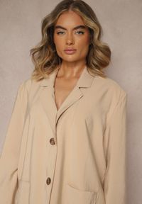Renee - Beżowa Marynarka z Modalu o Pudełkowym Fasonie Oversize z Kieszonkami Maviline. Kolor: beżowy