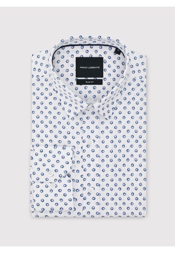 Pako Lorente - PAKO LORENTE - Biała bawełniana koszula mikrowzór. Kolor: biały. Materiał: bawełna. Długość rękawa: długi rękaw. Długość: długie