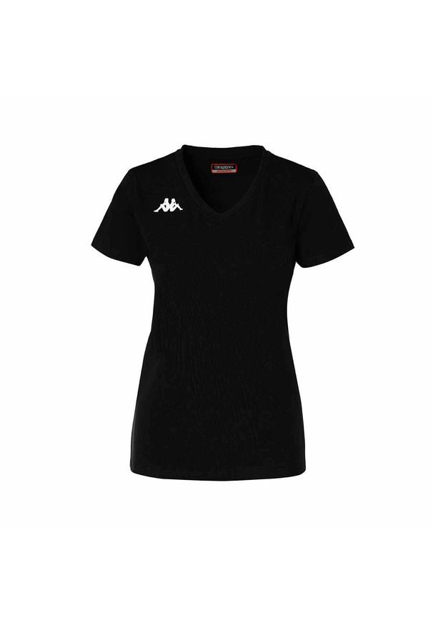 Damski jersey Kappa Brizza. Typ kołnierza: dekolt w kształcie V. Kolor: czarny. Materiał: jersey. Sport: piłka nożna