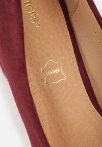 Born2be - Bordowe Klasyczne Czółenka na Obcasie z Wkładką ze Skóry Naturalnej Maithra. Okazja: do pracy, na spotkanie biznesowe. Kolor: czerwony. Materiał: skóra. Obcas: na obcasie. Styl: klasyczny. Wysokość obcasa: średni #4