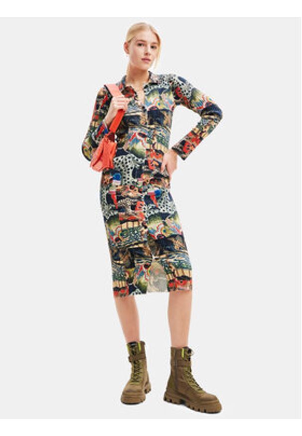 Desigual Sukienka codzienna 23WWVF15 Kolorowy Slim Fit. Okazja: na co dzień. Materiał: bawełna. Wzór: kolorowy. Typ sukienki: proste. Styl: casual