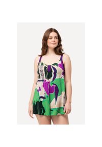 ULLA POPKEN - Damska Sukienka Kąpielowa palmy miękkie miseczki podszewka Powermesh. Kolekcja: plus size. Kolor: beżowy. Materiał: poliester, elastan, poliamid, materiał