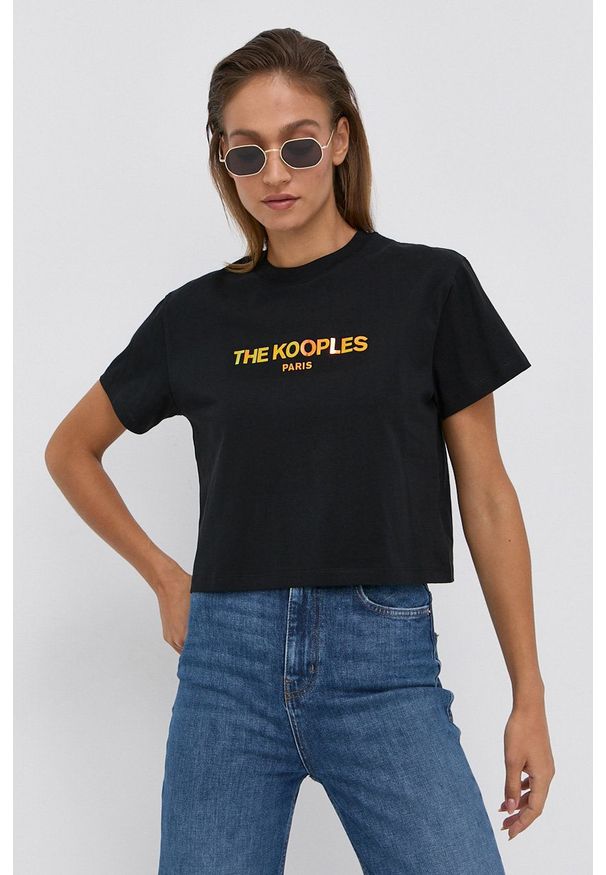 The Kooples - T-shirt bawełniany. Kolor: czarny. Materiał: bawełna. Wzór: nadruk
