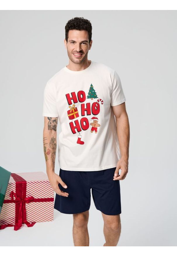 Sinsay - Piżama - kremowy. Kolor: kremowy. Materiał: bawełna. Długość: krótkie