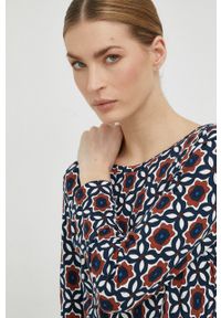 Weekend Max Mara sukienka kolor granatowy midi rozkloszowana. Kolor: niebieski. Materiał: dzianina. Długość rękawa: długi rękaw. Typ sukienki: rozkloszowane, plisowane. Długość: midi #4