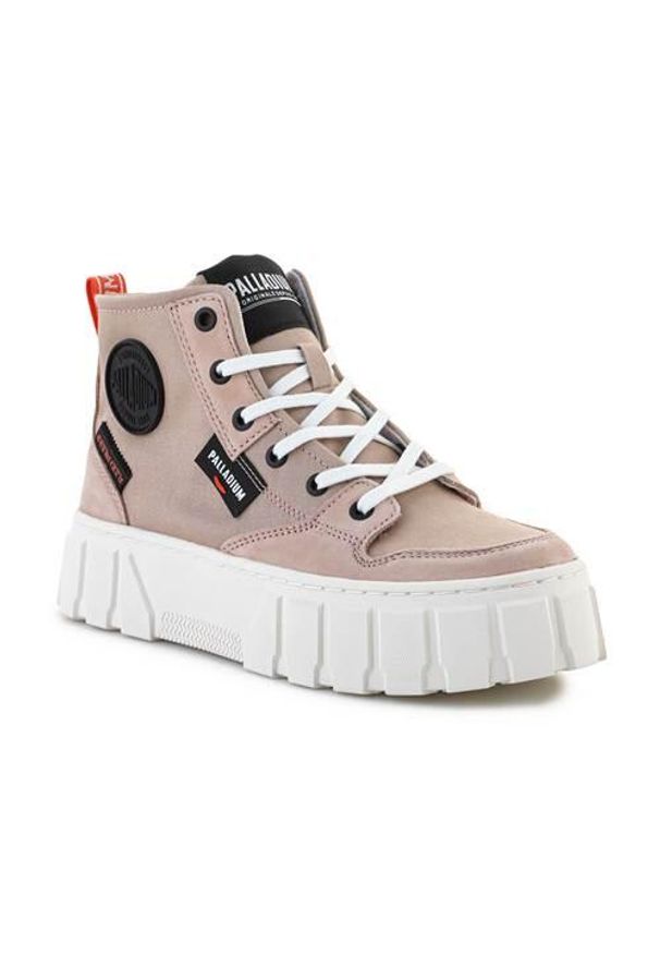 Buty do chodzenia damskie Palladium Pallatower HI. Zapięcie: sznurówki. Kolor: beżowy. Materiał: skóra, syntetyk, materiał, tkanina. Szerokość cholewki: normalna. Sport: turystyka piesza