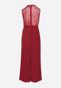 Born2be - Bordowy Kombinezon Bez Rękawów z Szeroką Nogawką i Siateczkowymi Zdobieniami Nalavie. Okazja: na imprezę, na co dzień. Kolor: czerwony. Materiał: skóra. Długość rękawa: bez rękawów. Wzór: aplikacja. Styl: elegancki, casual #2