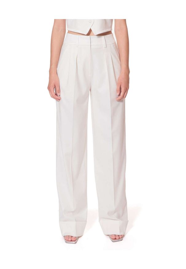 AGGI - Białe spodnie Frankie Aesthetic. Stan: podwyższony. Kolor: biały. Materiał: materiał