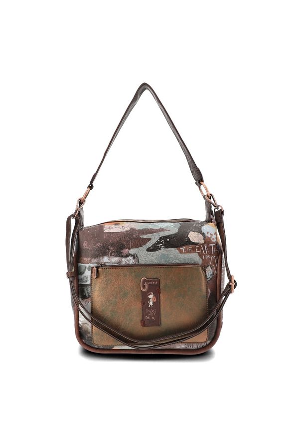 Brązowa Torebka Anekke Modna Listonoszka Damska. Kolor: brązowy. Wzór: napisy. Materiał: skórzane. Styl: casual. Rodzaj torebki: na ramię