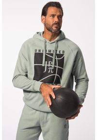 JAY-PI - Męska Bluza z kapturem fitness koszykarski nadruk. Typ kołnierza: kaptur. Kolekcja: plus size. Kolor: zielony. Materiał: materiał, poliester, bawełna. Wzór: nadruk. Sport: fitness