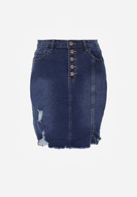 Renee - Niebieska Jeansowa Spódnica Mini z Guzikami Karandi. Kolor: niebieski. Materiał: jeans #8