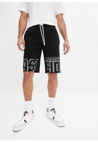 bonprix - Bermudy dresowe z czystej bawełny organicznej. Kolor: czarny. Materiał: bawełna, dresówka. Wzór: nadruk #1