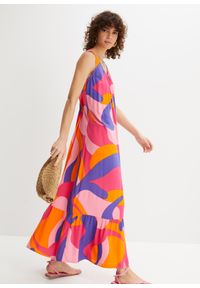bonprix - Długa sukienka ze zrównoważonej wiskozy. Kolor: różowy. Materiał: wiskoza. Wzór: nadruk, kolorowy. Sezon: lato. Długość: maxi