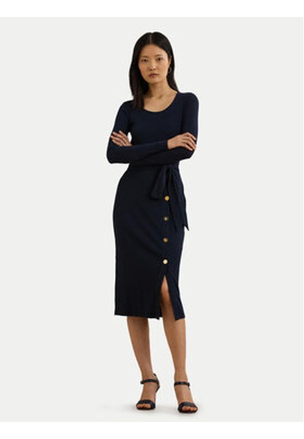 Lauren Ralph Lauren - LAUREN RALPH LAUREN Sukienka dzianinowa 250889290005 Granatowy Slim Fit. Kolor: niebieski. Materiał: bawełna