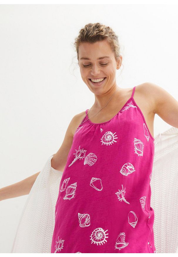 bonprix - Sukienka z dżerseju na ramiączkach, z bawełny organicznej. Kolor: różowy. Materiał: jersey, bawełna. Długość rękawa: na ramiączkach. Sezon: lato