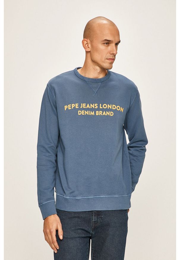 Pepe Jeans - Bluza Avalon. Okazja: na co dzień. Typ kołnierza: bez kaptura. Kolor: niebieski. Materiał: bawełna, dzianina. Wzór: nadruk. Styl: casual