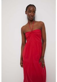 medicine - Medicine sukienka bawełniana kolor czerwony maxi rozkloszowana. Kolor: czerwony. Materiał: bawełna. Typ sukienki: rozkloszowane. Długość: maxi #3