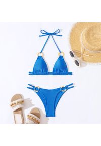 Intica - Strój kąpielowy z ozdobnymi kółkami regulowany na plażę Kymberly. Kolor: niebieski. Materiał: materiał