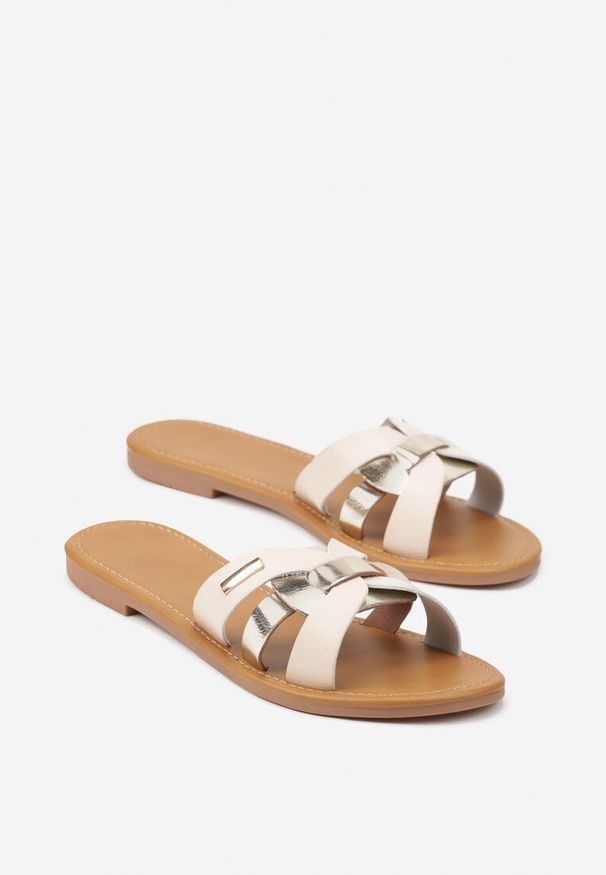 Born2be - Beżowe Klapki z Metaliczną Wstawką Aramisa. Okazja: na co dzień. Kolor: beżowy. Sezon: wiosna, lato. Styl: casual