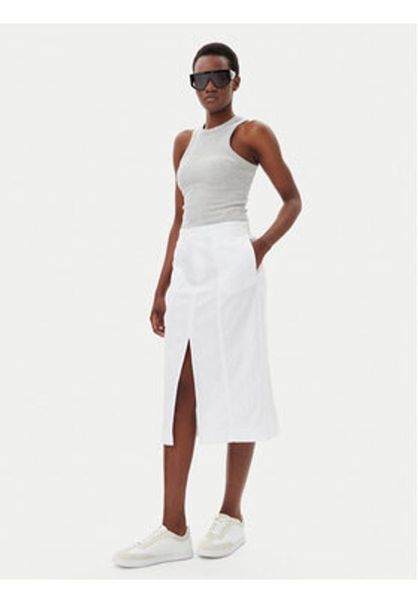 Calvin Klein Jeans Spódnica midi J20J225327 Biały Regular Fit. Kolor: biały. Materiał: bawełna