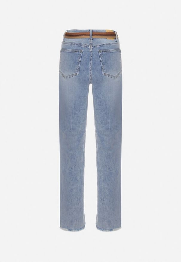 Born2be - Jasnoniebieskie Jeansy z Szerokimi Nogawkami i Ozdobnymi Haftami Silinnga. Okazja: na co dzień. Kolor: niebieski. Wzór: haft. Styl: elegancki, casual, retro