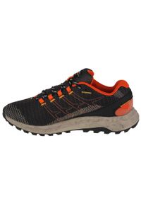 Buty do biegania męskie, Merrell Fly Strike. Zapięcie: sznurówki. Kolor: wielokolorowy, czarny, szary. Materiał: materiał, syntetyk, tkanina. Szerokość cholewki: normalna. Sport: turystyka piesza