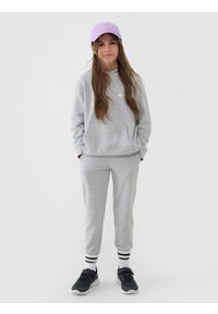4f - 4F Spodnie dresowe joggery dziewczęce - szare 146 (10-11 lat). Okazja: na co dzień. Kolor: szary. Materiał: dresówka. Wzór: gładki, ze splotem. Sezon: lato. Styl: młodzieżowy, casual, sportowy #1