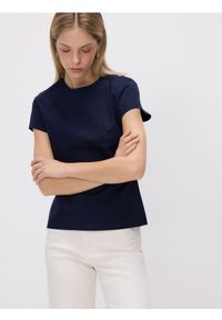 Reserved - T-shirt z domieszką jedwabiu - granatowy. Kolor: niebieski. Materiał: jedwab