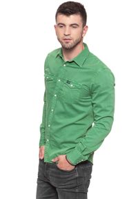 Wrangler - KOSZULA WRANGLER WESTERN SHIRT FAIRWAY GREEN W5965MV1Q. Materiał: jeans. Styl: elegancki