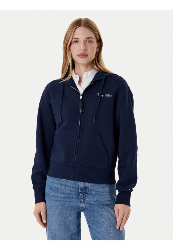 TOMMY HILFIGER - Tommy Hilfiger Bluza Script WW0WW45742 Granatowy Regular Fit. Kolor: niebieski. Materiał: bawełna