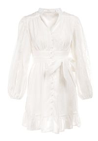 Born2be - Biała Sukienka Chlorehe. Typ kołnierza: kołnierzyk stójkowy. Kolor: biały. Materiał: tkanina. Wzór: haft, kwiaty. Styl: klasyczny. Długość: mini #3