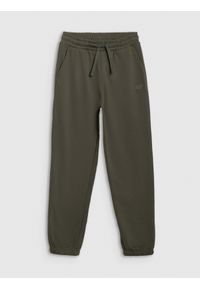 4f - 4F Spodnie dresowe joggery chłopięce - khaki 146 (10-11 lat). Okazja: na co dzień. Kolor: oliwkowy, brązowy, wielokolorowy. Materiał: dresówka. Wzór: gładki, ze splotem. Sezon: lato. Styl: młodzieżowy, casual, sportowy