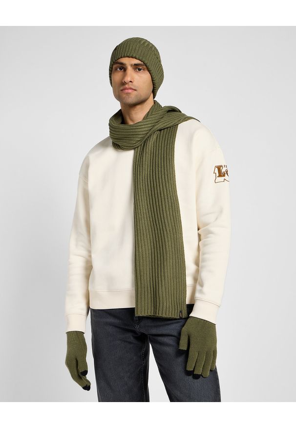 Lee - LEE MĘSKI ZESTAW ZIMOWY CZAPKA SZALIK RĘKAWICZKI LEE XMAS PACK MERCANTILE GREEN 112358293. Sezon: zima