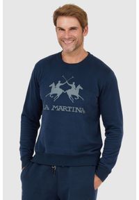La Martina - LA MARTINA Granatowa bluza męska z szarym logo, Rozmiar XL. Kolor: niebieski