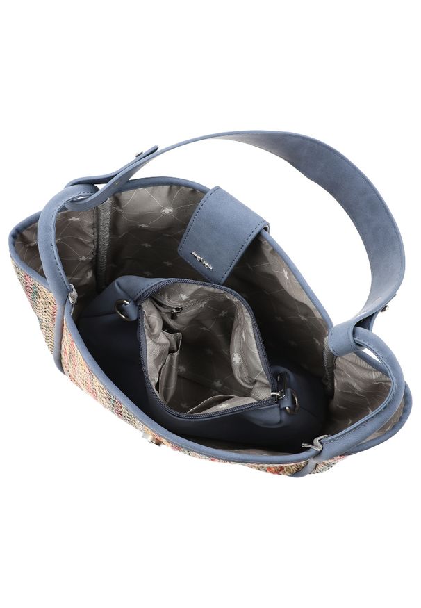 Torebka 2 w 1 damska Rieker, z plecionego materiału tekstylnego z elementami materiału syntetycznego o sztywnej formie z długimi uchwytami do noszeni. Sezon: lato, wiosna. Styl: elegancki, casual, boho