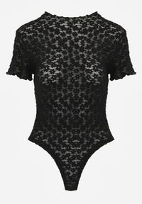 Renee - Czarne Body z Koronki o Dopasowanym Kroju z Krótkim Rękawem Adradina. Kolor: czarny. Materiał: koronka. Długość rękawa: krótki rękaw. Długość: krótkie. Wzór: koronka #8