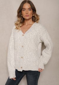 Renee - Szaro-Beżowy Rozpinany Kardigan z Wiskozą Ozdobiony Wsuwanymi Kieszeniami Ewenevia. Okazja: na co dzień. Kolor: szary. Materiał: wiskoza. Wzór: aplikacja. Styl: casual, elegancki
