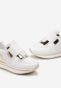 Born2be - Białe Sneakersy na Platformie z Szeroką Gumką Lemmitty. Kolor: biały. Obcas: na platformie #2