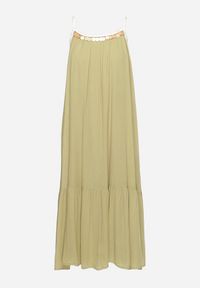 Born2be - Zielona Wiskozowa Sukienka z Ramiączkami Zdobiona Cekinami i Metaliczną Nitką Comalara. Okazja: na co dzień, na imprezę. Typ kołnierza: dekolt w serek. Kolor: zielony. Materiał: wiskoza. Długość rękawa: na ramiączkach. Wzór: aplikacja. Styl: casual #6