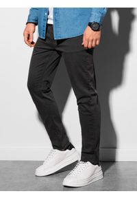 Ombre Clothing - Spodnie męskie chino P990 - czarne - M. Okazja: na co dzień. Kolor: czarny. Materiał: elastan, bawełna. Styl: casual, klasyczny, elegancki #4