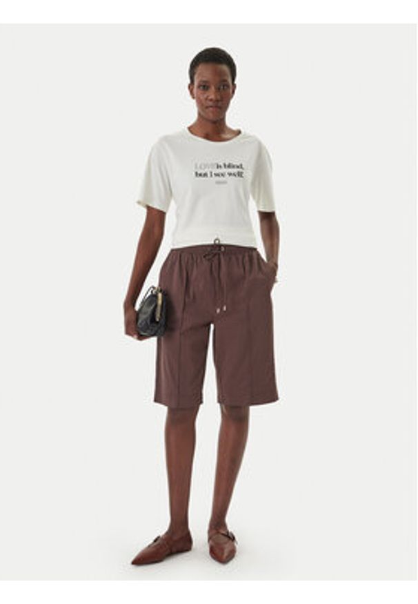 Liu Jo Sport T-Shirt TA6266 JS923 Écru Regular Fit. Kolor: kremowy. Materiał: bawełna. Styl: sportowy