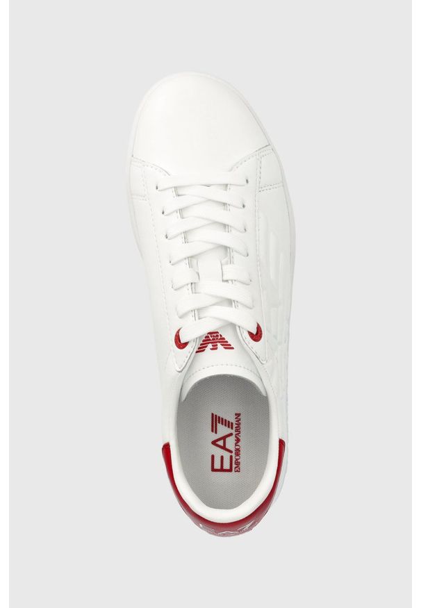 EA7 Emporio Armani sneakersy skórzane kolor biały. Nosek buta: okrągły. Zapięcie: sznurówki. Kolor: biały. Materiał: skóra
