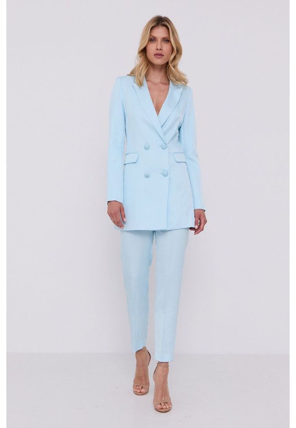 Marciano Guess Spodnie damskie proste high waist. Okazja: na co dzień. Stan: podwyższony. Kolor: niebieski. Styl: casual
