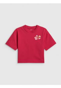 4f - 4F T-shirt loose z nadrukiem dziewczęcy - różowy 134/140 (8-10 lat). Okazja: na co dzień. Kolor: różowy. Materiał: dzianina, bawełna, jeans, dresówka. Wzór: nadruk. Sezon: lato. Styl: casual #1